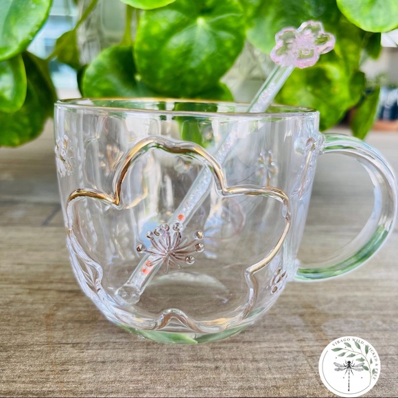 New 2020 China Starbucks Sakura Cherry 3D Petal Glass Mug Cup With Glass Rod - Picture 3 of 6